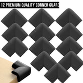 Baby Safety Corner Guards Furniture Edges (Foam L Shaped|Black 12 Pcs)